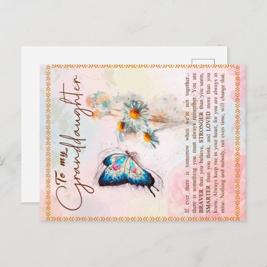 私の孫娘ギフトには、かわいい蝶の恋人のギフト 案内ポストカード (正面/裏面)