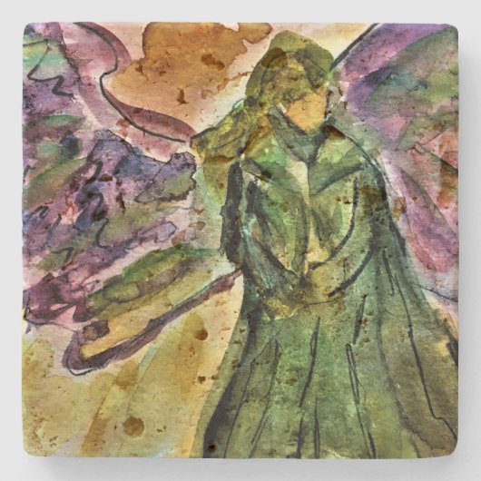 私の守護天使トラバーチンタイル ストーンコースター (正面)