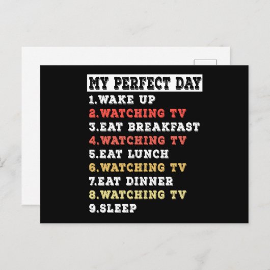私の完璧な一日はテレビを見ている ポストカード (正面/裏面)