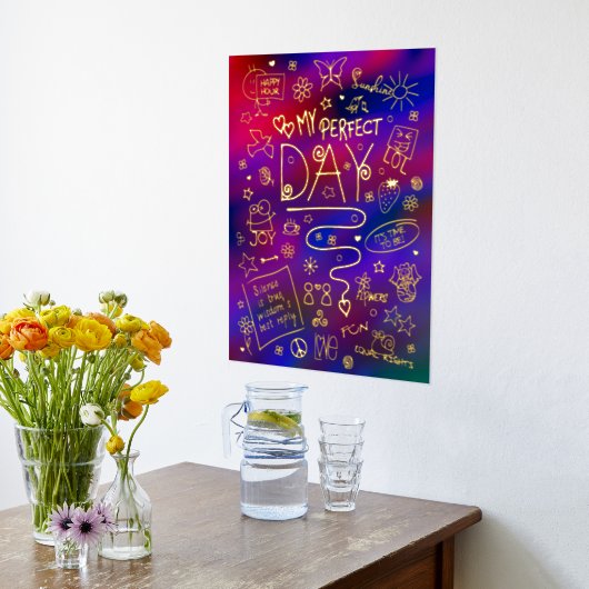 私の完璧な日前向き2考える月 箔ポスター (レイダウン (キッチン))