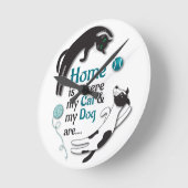 私の家は、私の猫と犬の家です ラウンド壁時計 (傾斜)