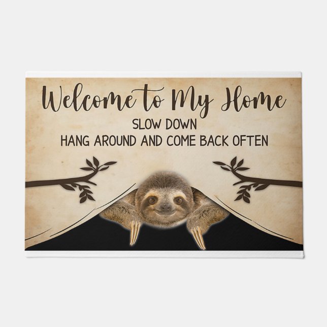 私の家へようこそスローダウンとしつるのまわりにて来。 ドアマット (正面)