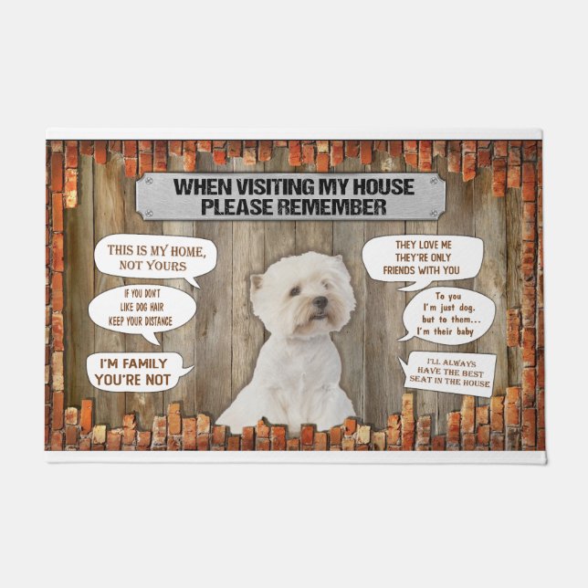 私の家を訪れる時はホワイトテリを思い出しなさい ドアマット (正面)