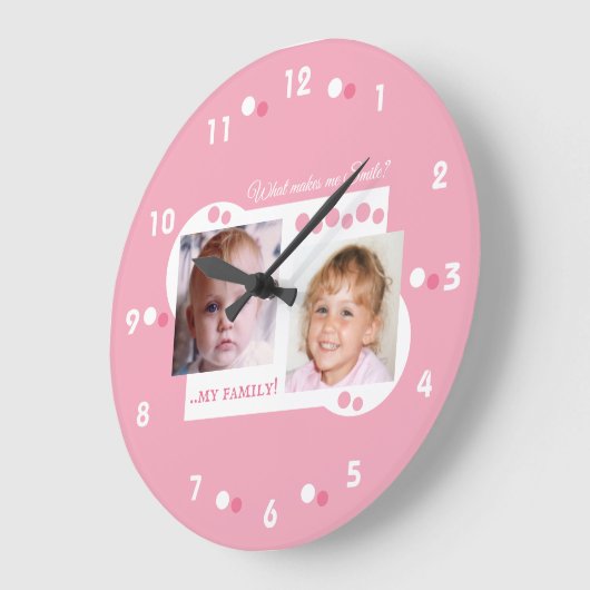 私の家族のピンクの2枚 ラージ壁時計 (傾斜)