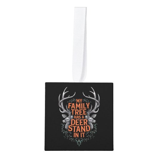 私の家族の木は鹿のスタンドを持っている狩り キューブオーナメント (正面)