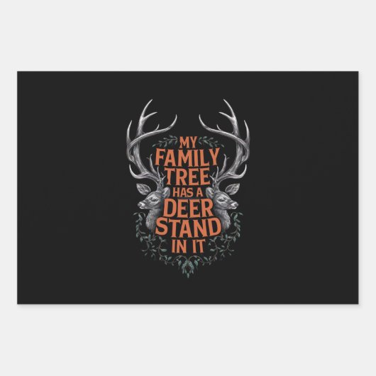 私の家族の木は鹿のスタンドを持っている狩り ラッピングペーパーシート (正面)