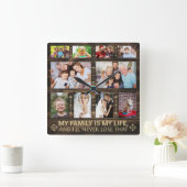 私の家族は私の人生の木の家族の写真コラージュ スクエア壁時計 (ホーム)