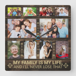 私の家族は私の人生の木の家族の写真コラージュ スクエア壁時計