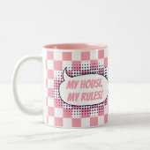 「私の家、私の規則!」の背市松模様に景 ツートーンマグカップ (左)