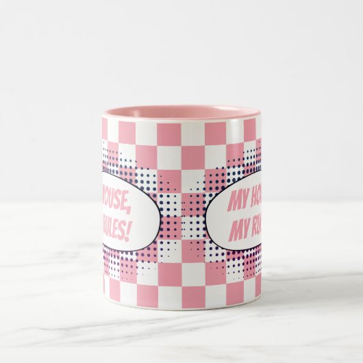 「私の家、私の規則!」の背市松模様に景 ツートーンマグカップ (中央)