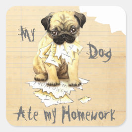 私の宿題食べをパグ スクエアシール
