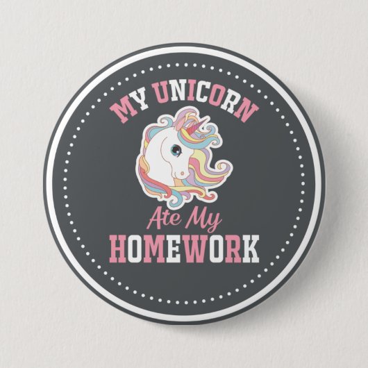 私の宿題食べを一角獣 缶バッジ (正面)