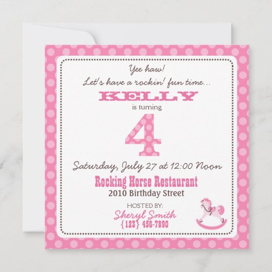 私の小さい子馬の招待状の正方形4 招待状 (裏面)