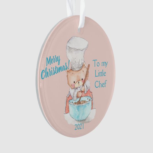 私の小さなシェフに聖降誕祭お目出とう |テディベアホーン オーナメント (正面)
