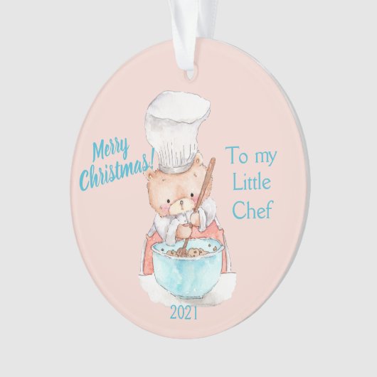 私の小さなシェフに聖降誕祭お目出とう |テディベアホーン オーナメント (正面)