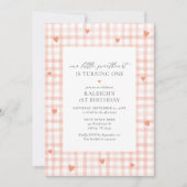 私の小さなスイートハート ピンクのギンガムの女の子の誕生日 招待状 (正面)
