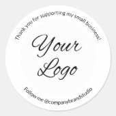 私の小さなビジネスロゴをサポートしてくれてありがとう ラウンドシール (正面)