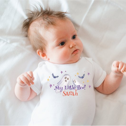 私の小さなブー赤ちゃんシャワーのハロウィーン ベビーボディスーツ