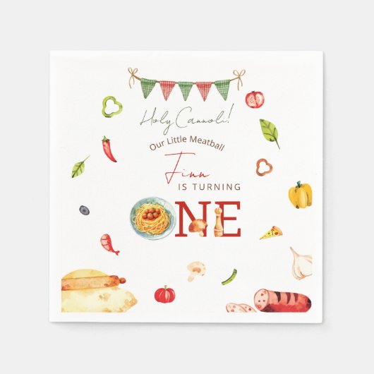 私の小さなミートボール 1歳の誕生日 スタンダードカクテルナプキン (正面)