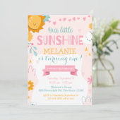 私の小さな太陽 かわいいピンクの女の子 1歳の誕生日 招待状 (スタンド正面)