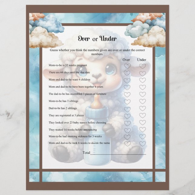 私の小さな子羊_オーバーまたはベビーシャワーゲームの下 レターヘッド (正面)