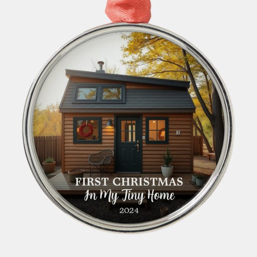 私の小さな家の写真の初めてのクリスマス メタルオーナメント (正面)