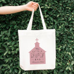 私の小さな教会のバッグかわいいピンクの子供のバッグ トートバッグ<br><div class="desc">「私の小さな教会のバッグ」は、教会に連れて行く小さな人のための完璧な贈り物である。このトートは、十字架を上部に付けた教会のシルエットと名前の付いたカスタマイズ場所を特徴とする。洗礼や素晴らし《キリスト教》洗礼式や命名式の贈り物。</div>