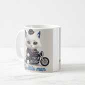 私の小さな男の子マグカップ - かわいいバイクの猫 コーヒーマグカップ (正面左)