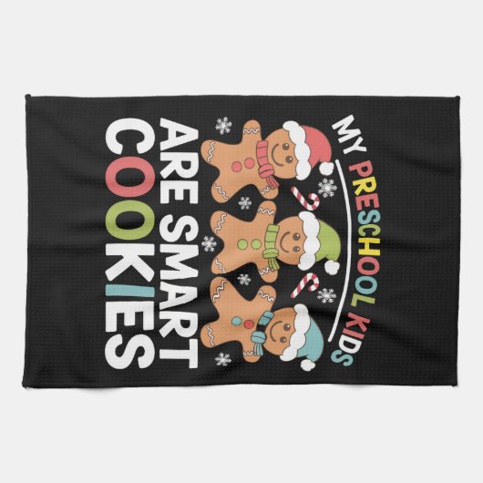 私の就学前の子供は頭が切れるCookie先生クリスマス キッチンタオル (横)