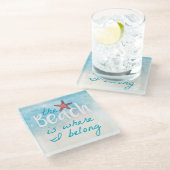 私の居場所はビーチのサンゴのヒトデ ガラスコースター (アングル)