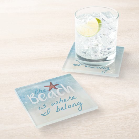 私の居場所はビーチのサンゴのヒトデ ガラスコースター (アングル)