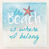 私の居場所はビーチのサンゴのヒトデ ガラスコースター (正面)