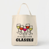 私の年齢で漫画のワイングラス、私は眼鏡が必要 トートバッグ (正面)