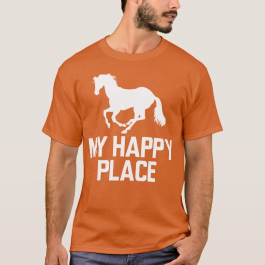 私の幸せな場所は馬 楽しい Tシャツ (正面)