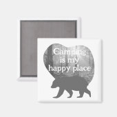 私の幸せな場所をキャンプ黒n白カスタマイズ可能 マグネット (正面/裏面)