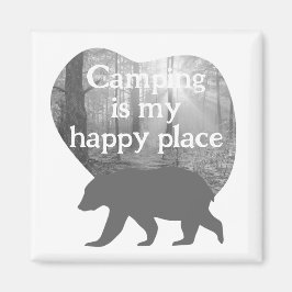 私の幸せな場所をキャンプ黒n白カスタマイズ可能 マグネット