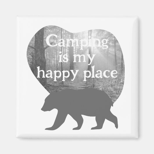 私の幸せな場所をキャンプ黒n白カスタマイズ可能 マグネット (正面)