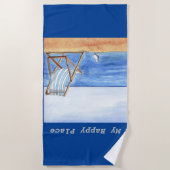 私の幸せな場所水彩画およびインクイラストレーション ビーチタオル (正面)