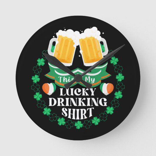 私の幸運なビールを飲む聖パトリックの日 ラウンド壁時計 (正面)