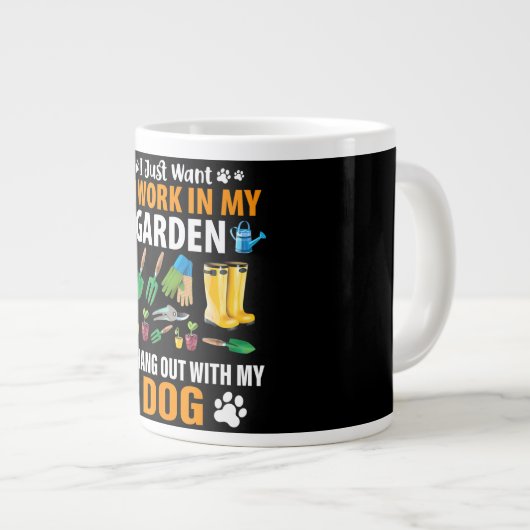 私の庭で働き、私の犬と二日酔い ジャンボコーヒーマグカップ (正面右)