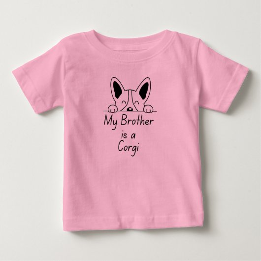 「私の弟はコーギー」 かわいい犬好き家族 ベビーTシャツ (正面)