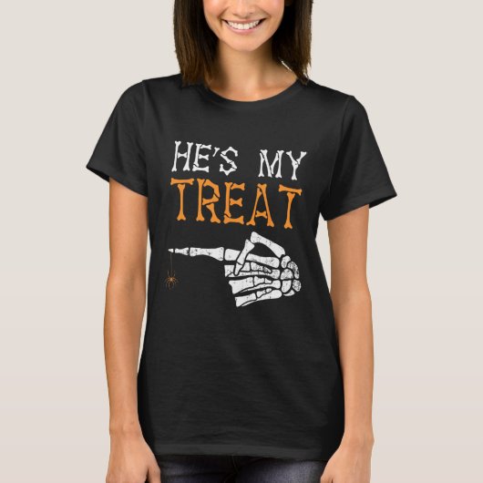私の彼はおごってくれるスケルトンペア ハロウィンカップル Tシャツ (正面)
