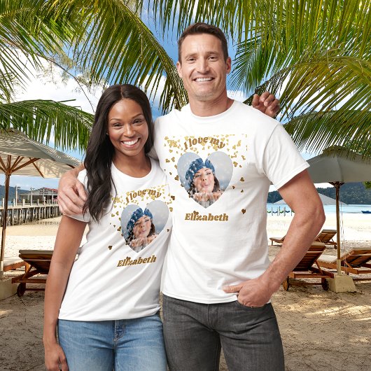 私の彼女のハート写真ネームTシャツが好き Tシャツ