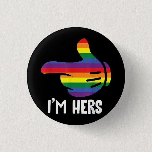 私の彼女 レズビアン カップル レインボー LGBT Pride  楽しい 缶バッジ (正面)