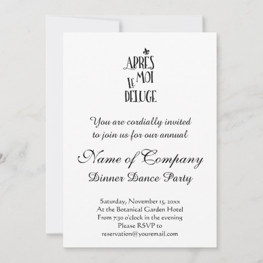 私の後に洪水 - フランス語の表現 招待状 (正面)