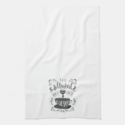 私の後を追ハートとそれが私をコーヒーに導いた キッチンタオル (縦)