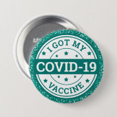私の得Covid-19ワクチンティール(緑がかった色)グリッター 缶バッジ (正面&裏面)