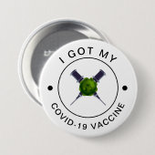 私の得Covid-19ワクチン接種注射器やる気を起こさせる 缶バッジ (正面&裏面)