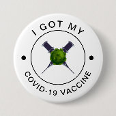 私の得Covid-19ワクチン接種注射器やる気を起こさせる 缶バッジ (正面)