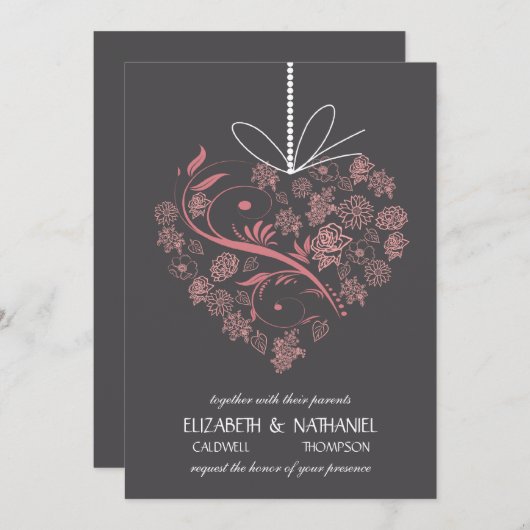 私の心はあなたに結ばれている ウェディング招待状 - チャコールグレー 招待状 (正面/裏面)